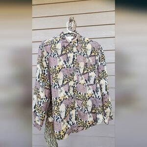 Abstract Safari Print Button-Up Shirt - Pink, Mustard, Black